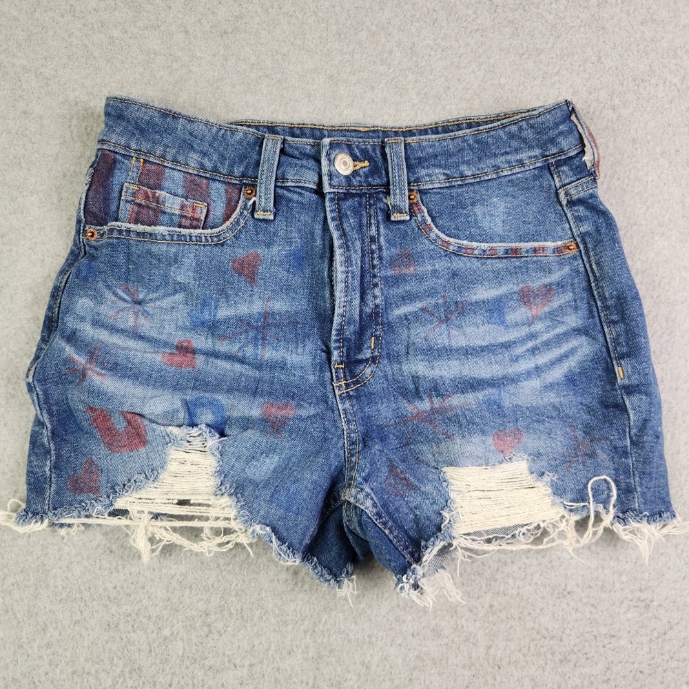 Old Navy Denim Shorts Womens 4 Blue OG Straight High Rise Distress Americana USA